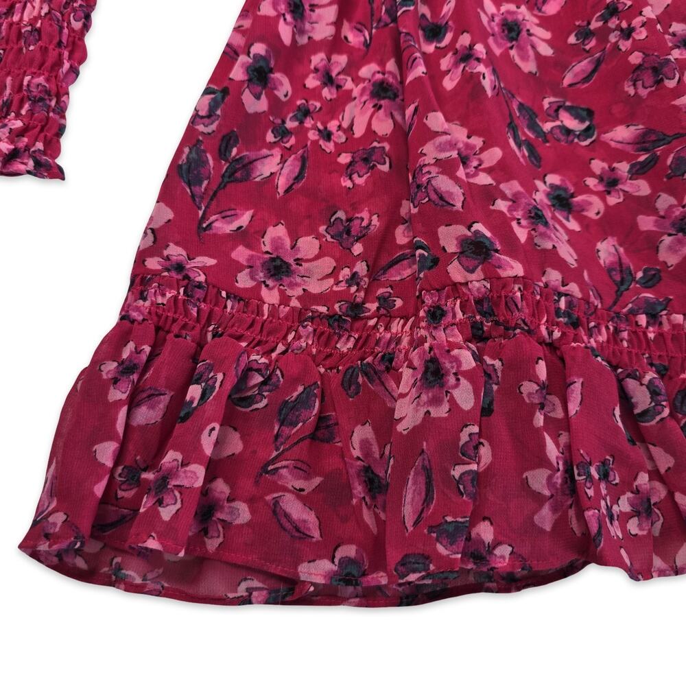 MISA Los Angeles Floral Mini Dress Size XS Pink Long Sleeve Smocked Waist NWT - Picture 7 of 12